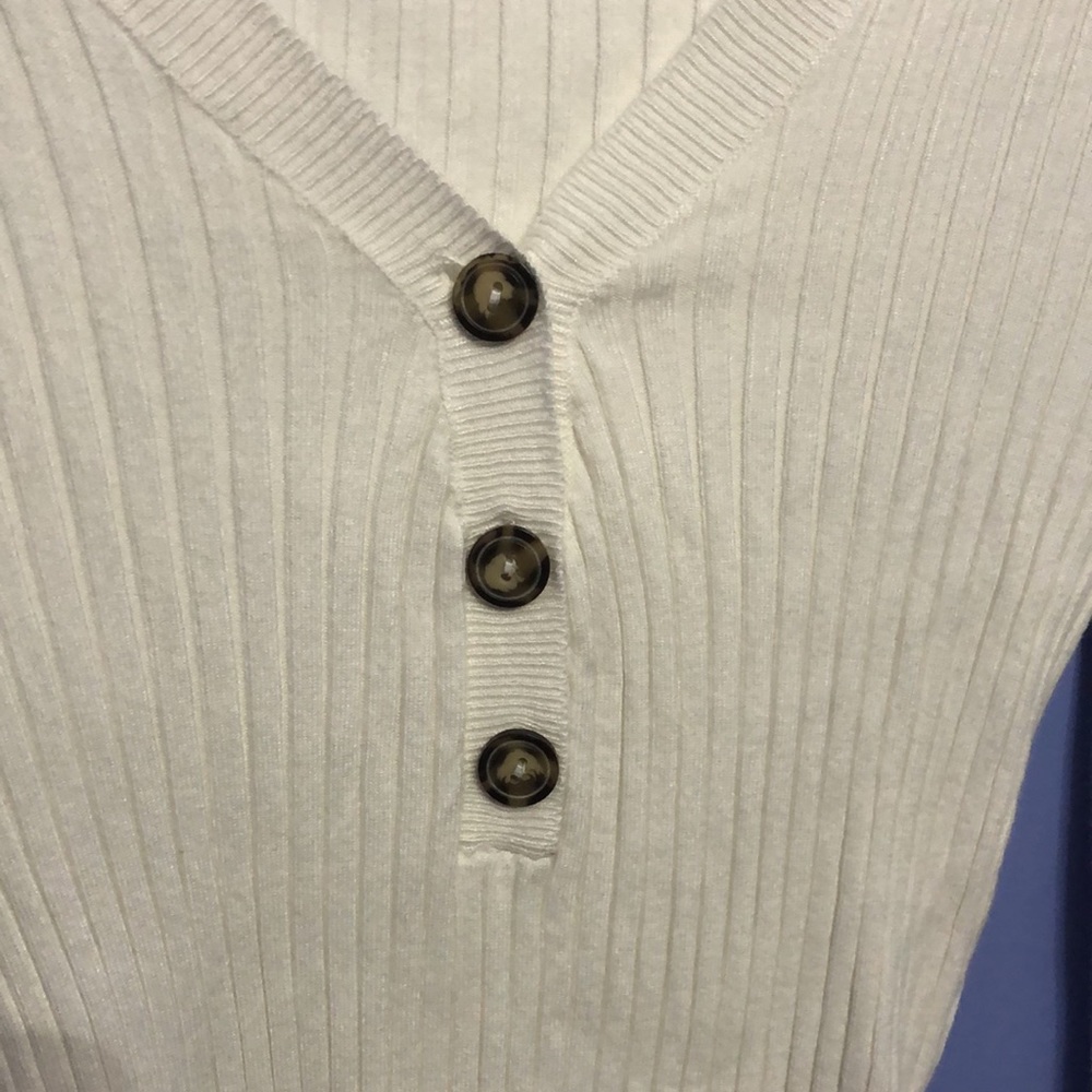 White Ribbed long sleeve top - Picture 2 of 3